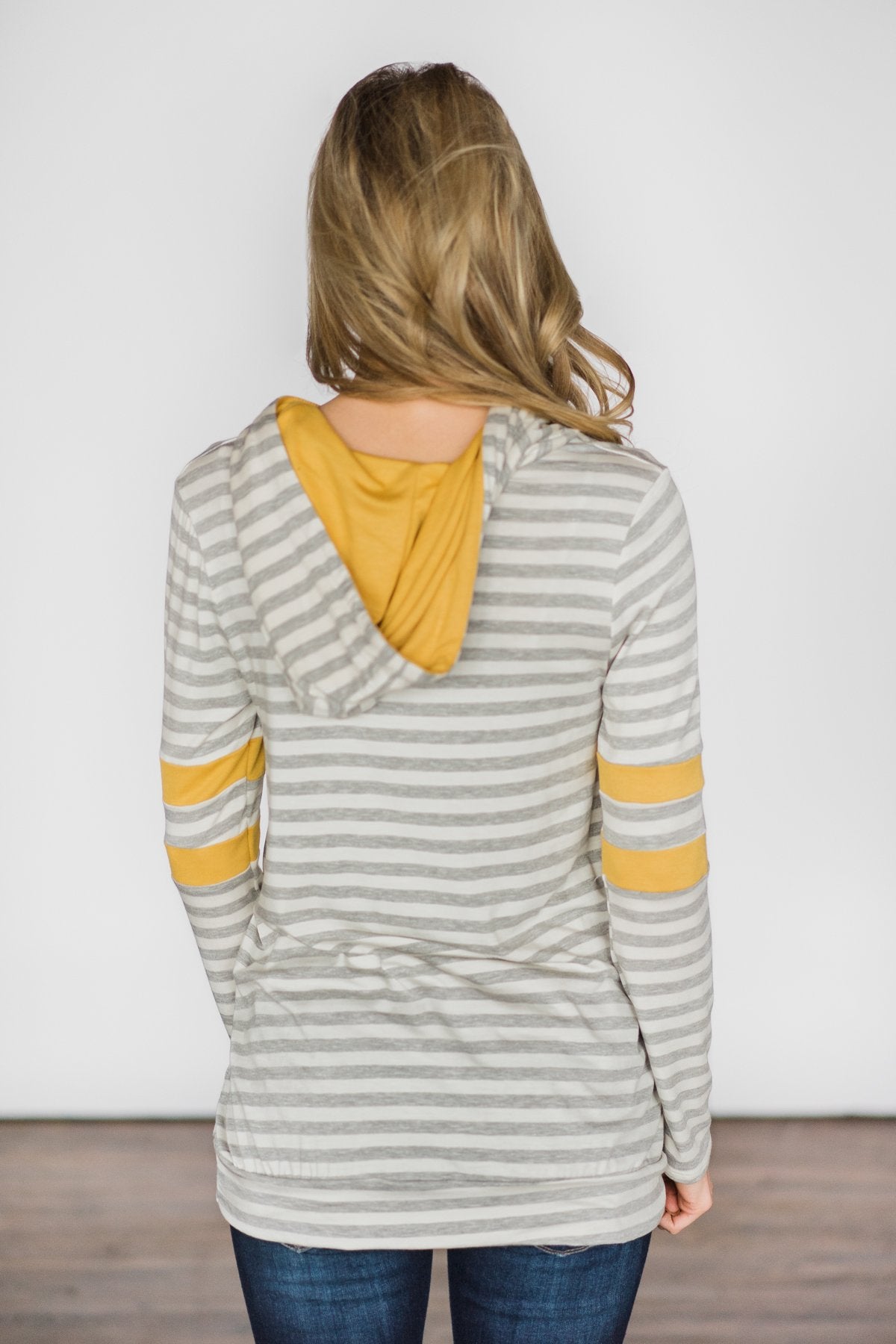 Not Just Another Day ~ Grey & Yellow Striped Hoodie