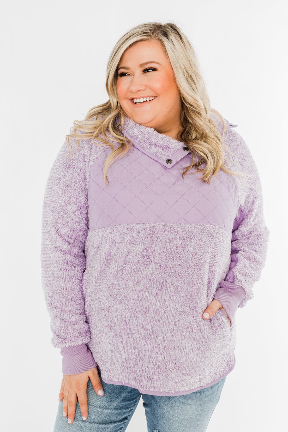 Just My Luck Quilted Sherpa Pullover- Lilac