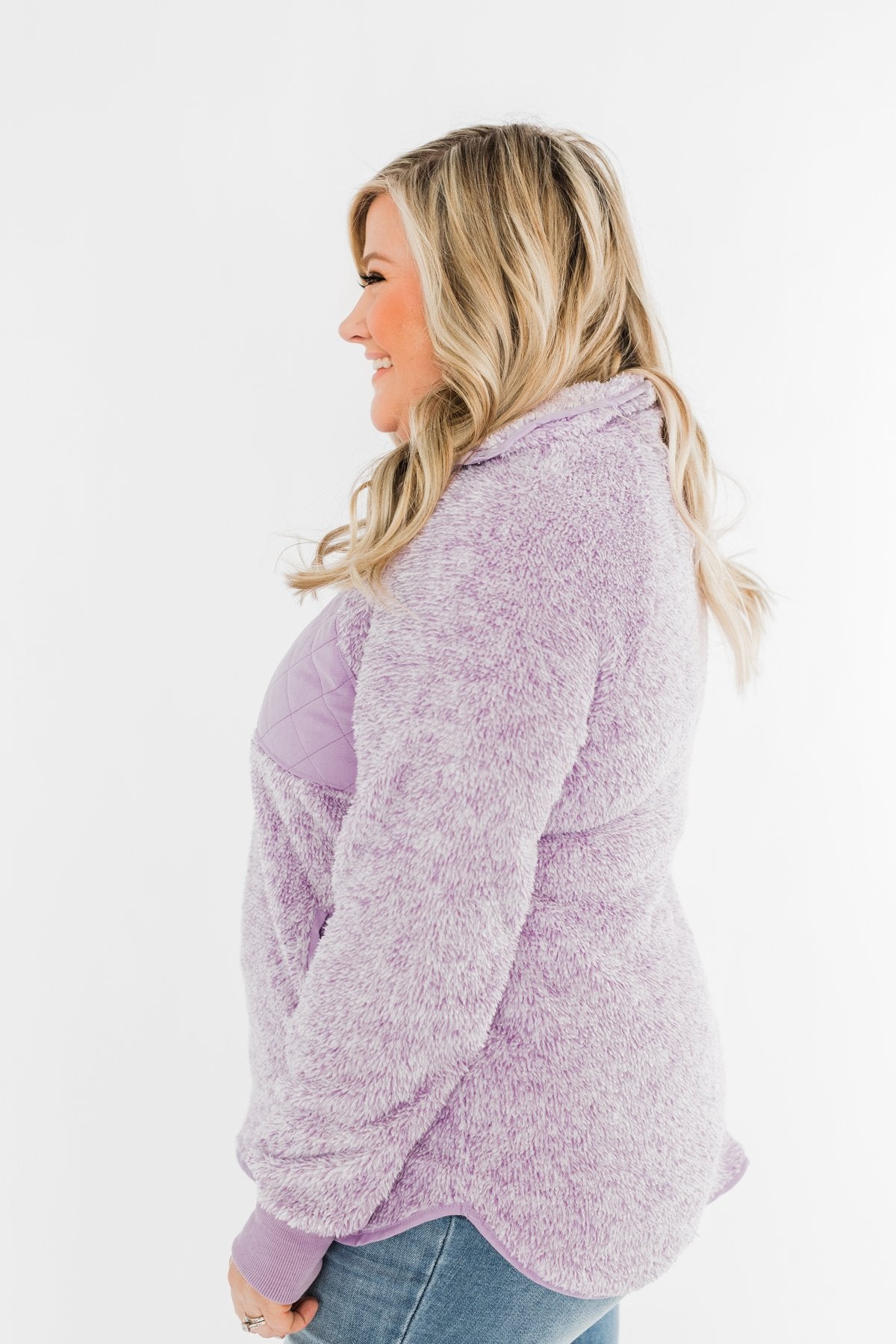 Just My Luck Quilted Sherpa Pullover- Lilac