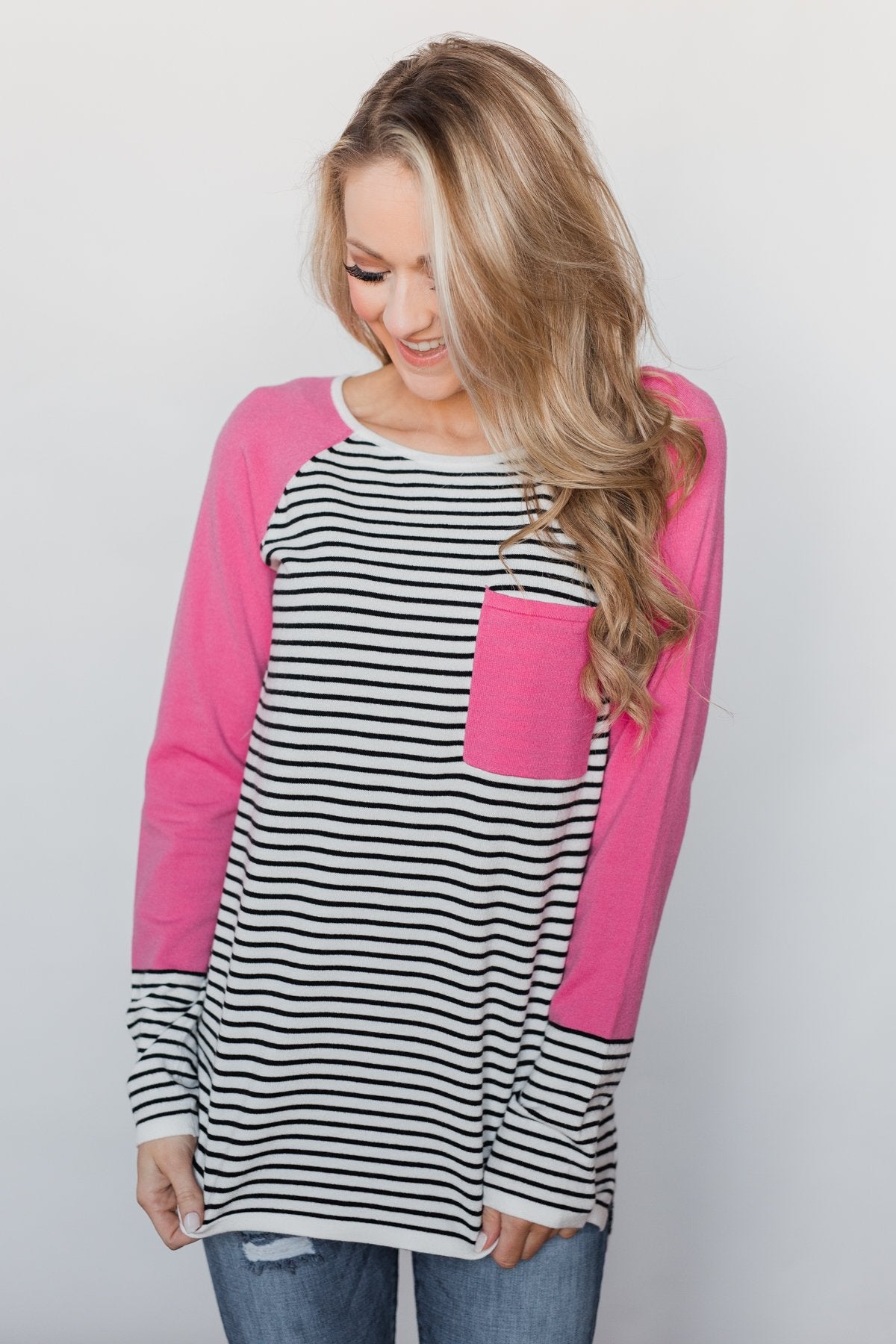 Pretty in Pink Striped Sweater - Bright Pink