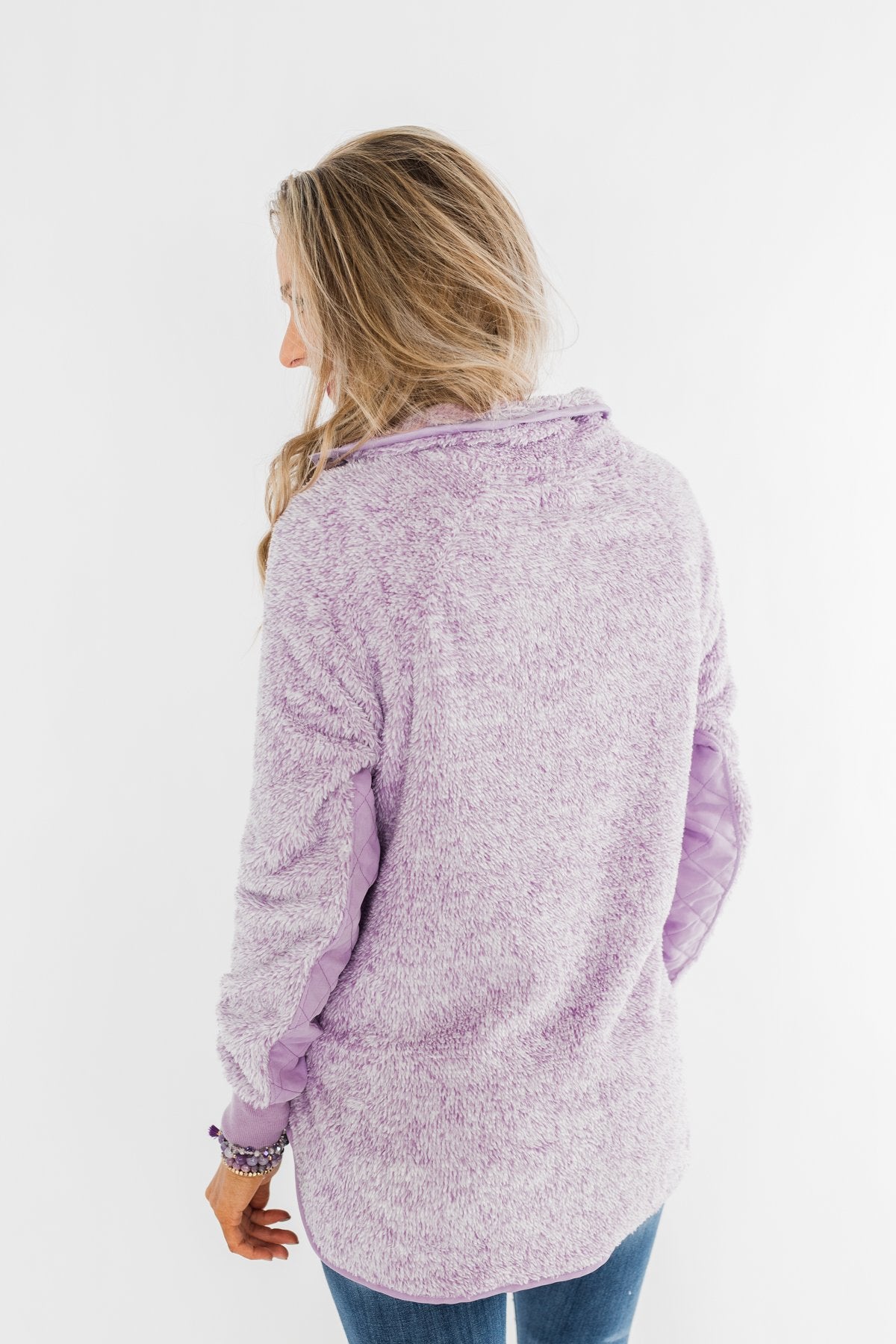 Just My Luck Quilted Sherpa Pullover- Lilac