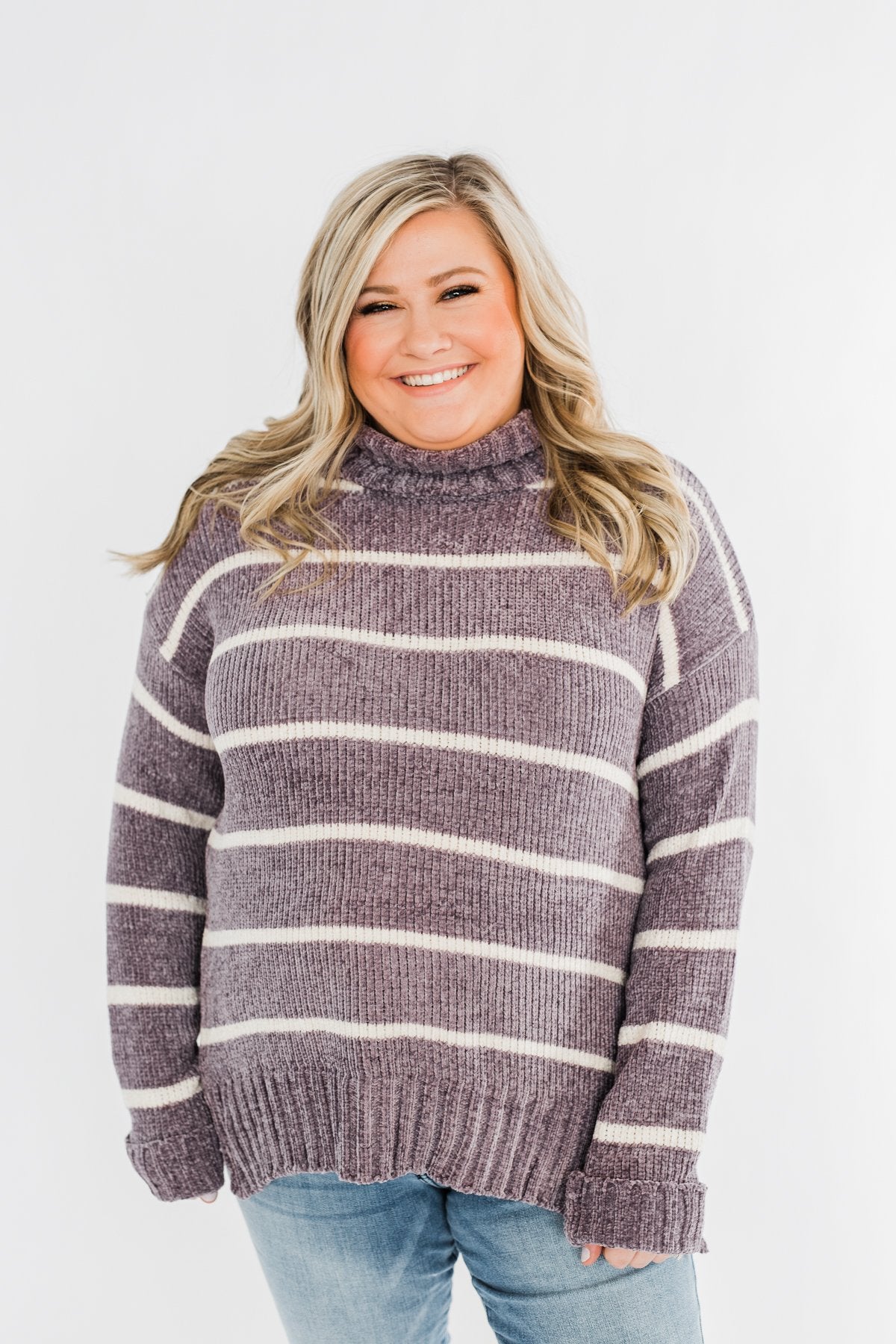 Truly Faithful Striped Sweater- Dusty Lavender