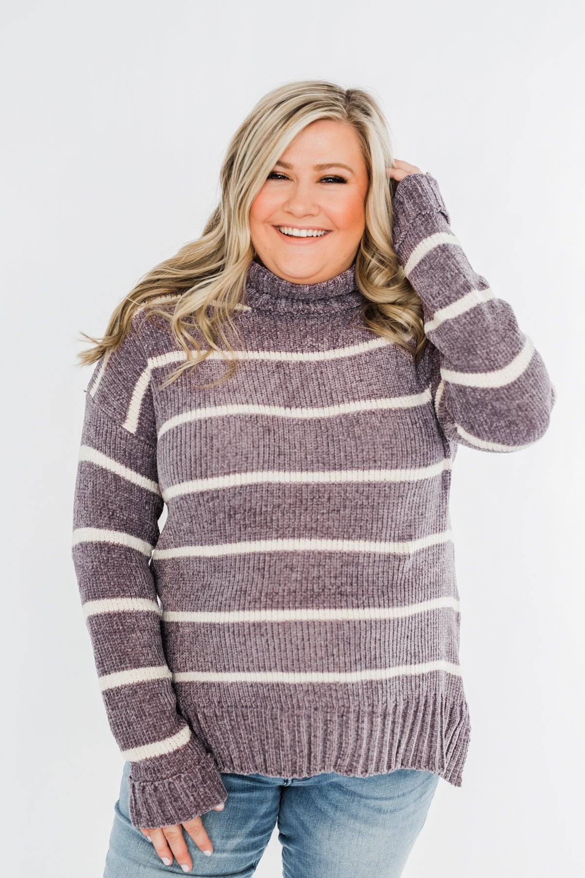 Truly Faithful Striped Sweater- Dusty Lavender