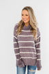 Truly Faithful Striped Sweater- Dusty Lavender