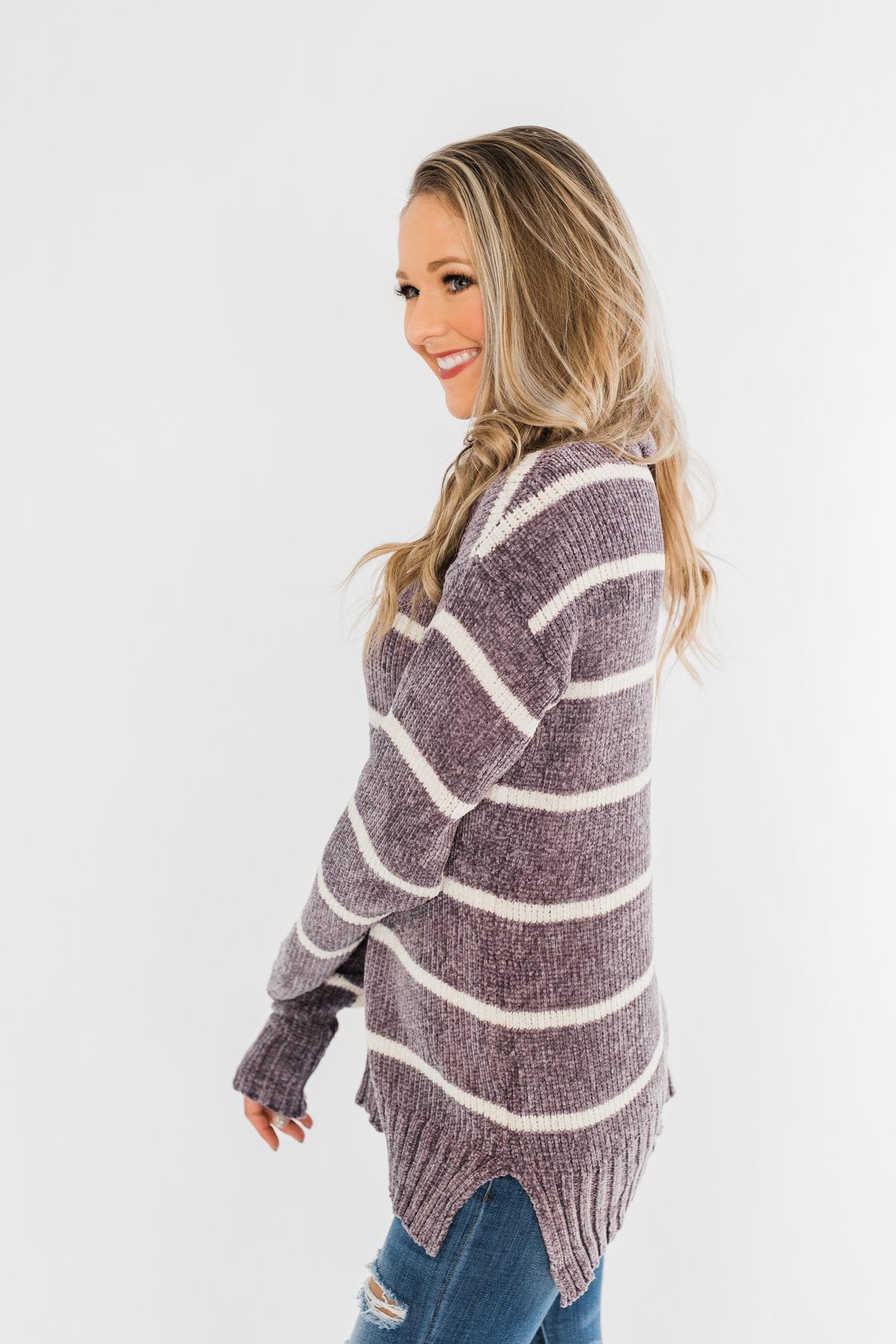 Truly Faithful Striped Sweater- Dusty Lavender