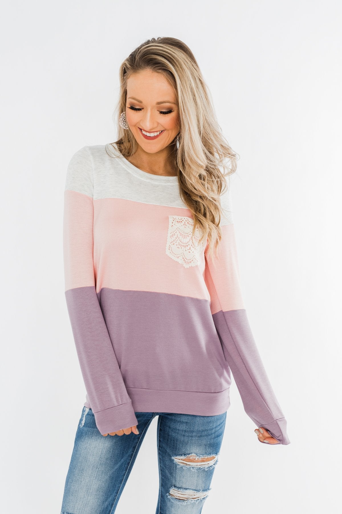 Day Dreamer Color Block Top- Blush & Purple