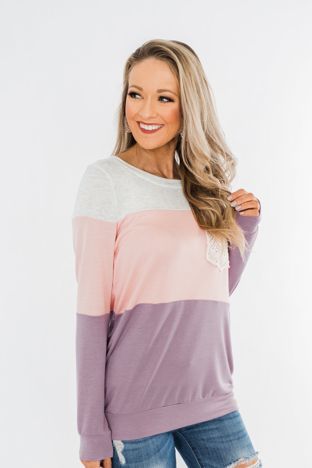 Day Dreamer Color Block Top- Blush & Purple