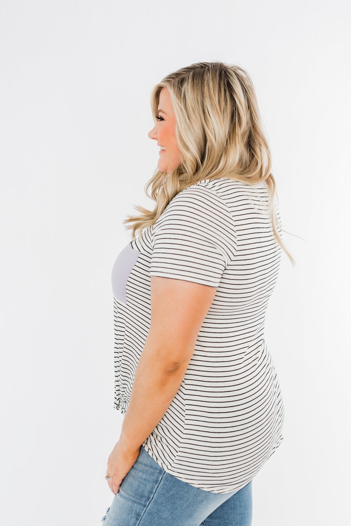 Sweet Spring Striped Pocket Top- Ivory & Lilac