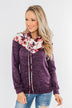 Floral Dreams Cowl Neck Hoodie- Eggplant