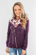 Floral Dreams Cowl Neck Hoodie- Eggplant