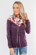 Floral Dreams Cowl Neck Hoodie- Eggplant