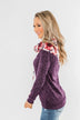 Floral Dreams Cowl Neck Hoodie- Eggplant