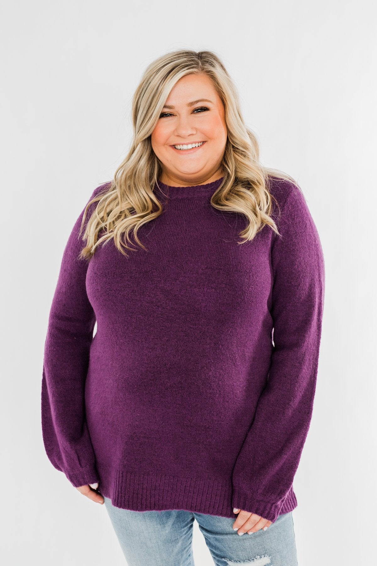 Stealing Your Time Knit Sweater- Plum