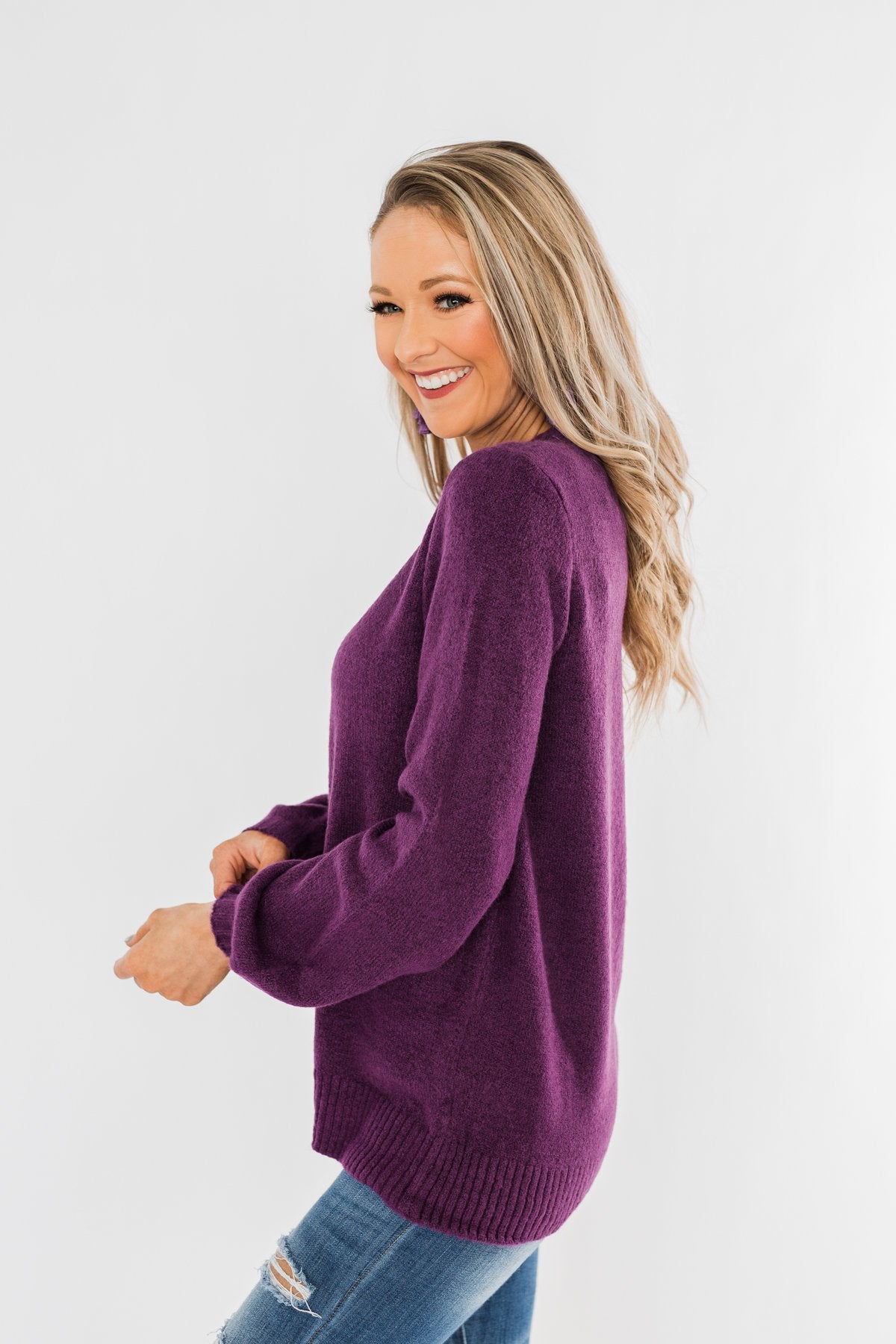 Stealing Your Time Knit Sweater- Plum