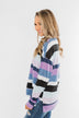 Frosted Mornings Striped Pullover Top- Blue & Purple
