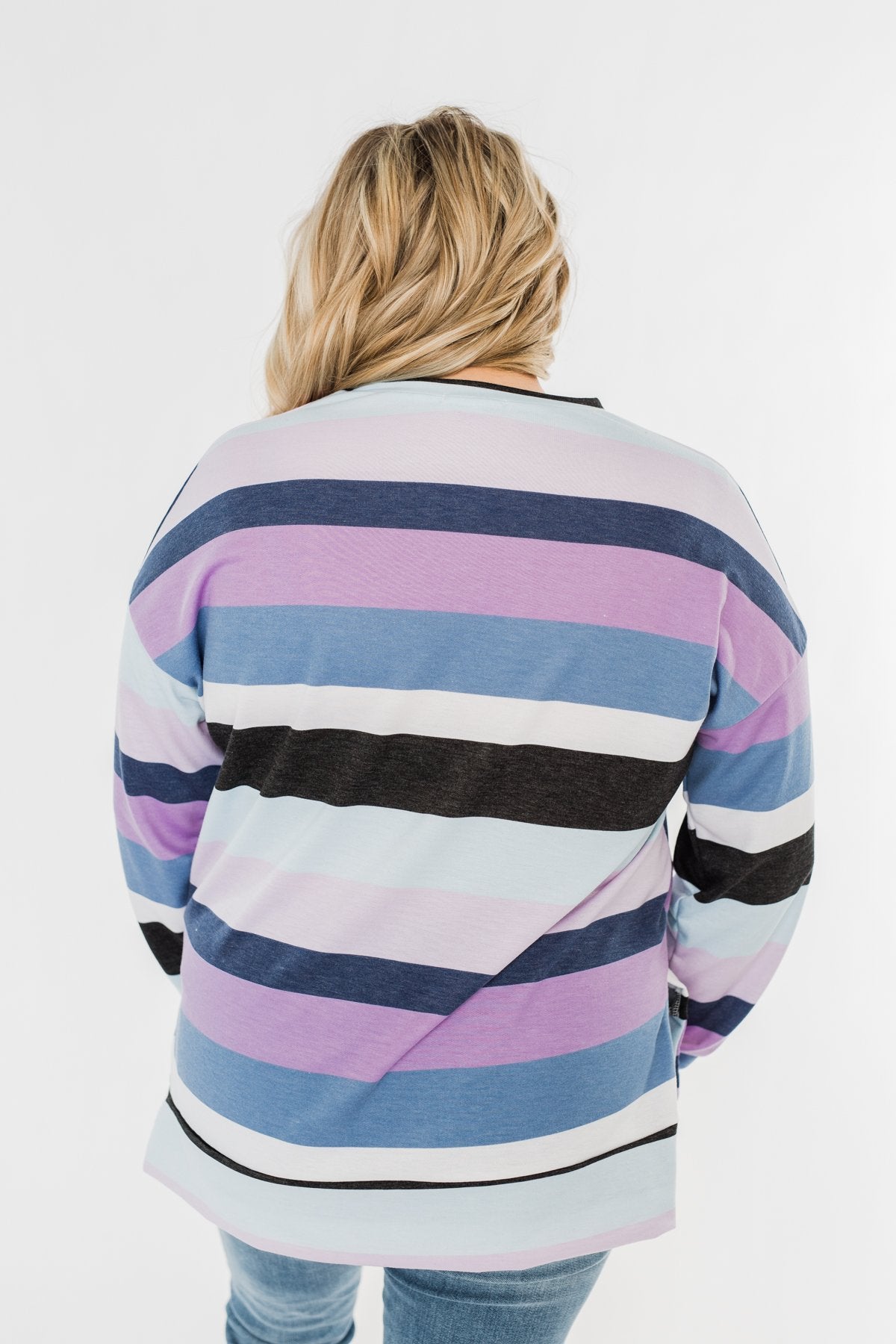 Frosted Mornings Striped Pullover Top- Blue & Purple