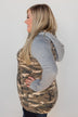 For the Love of Camo Cowl Neck Hoodie- Heather Grey