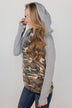 For the Love of Camo Cowl Neck Hoodie- Heather Grey