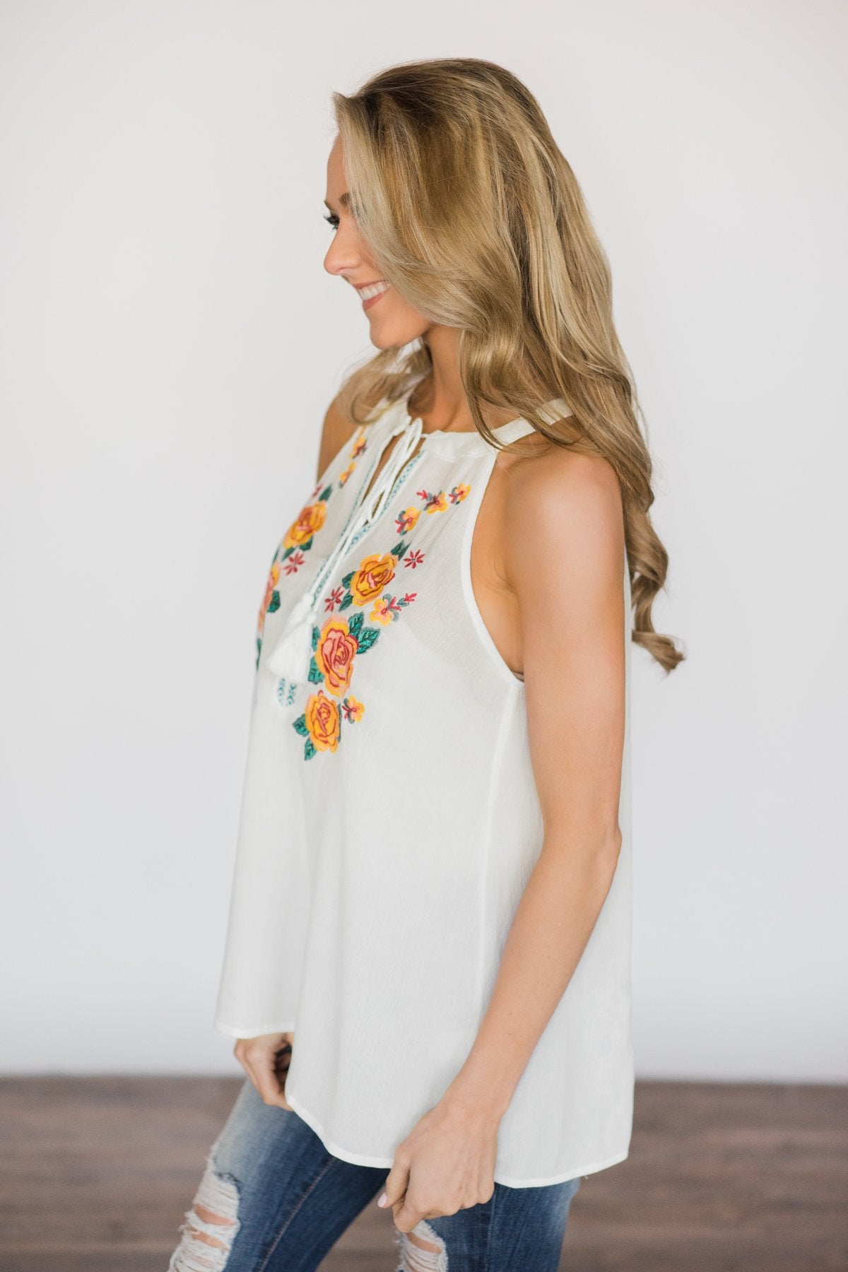 Floral My Heart Tank Top ~ Ivory
