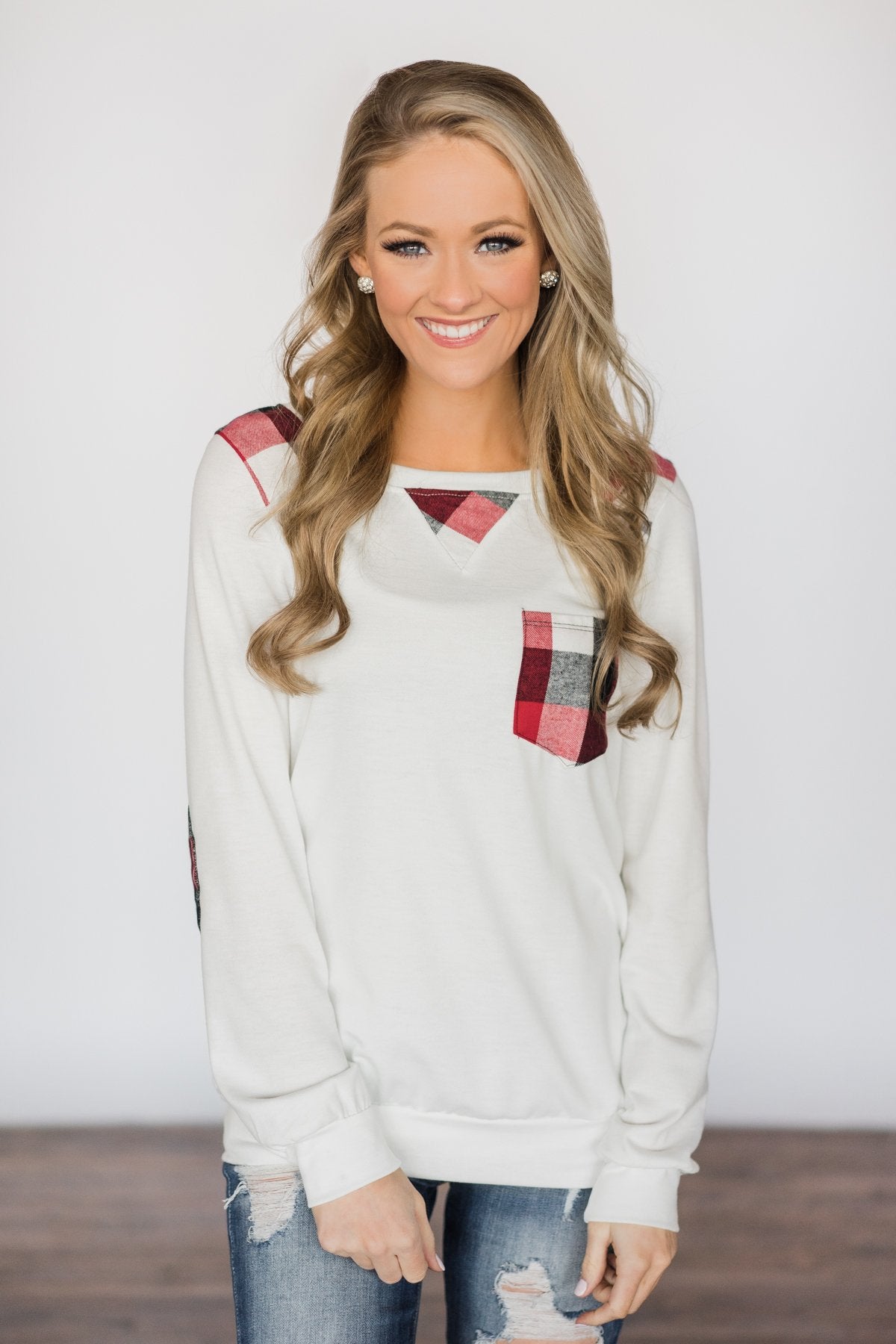 Tangled Up in Plaid Top- Ivory