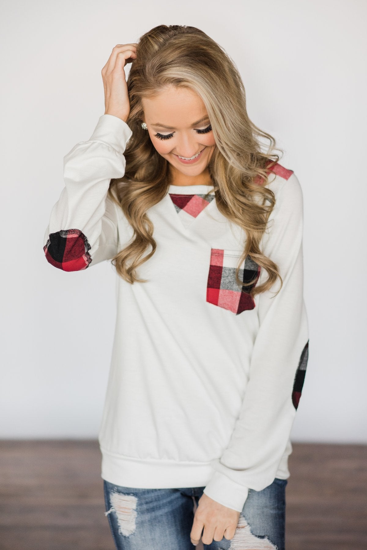Tangled Up in Plaid Top- Ivory