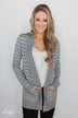 Make A Statement Striped Cardigan- Grey