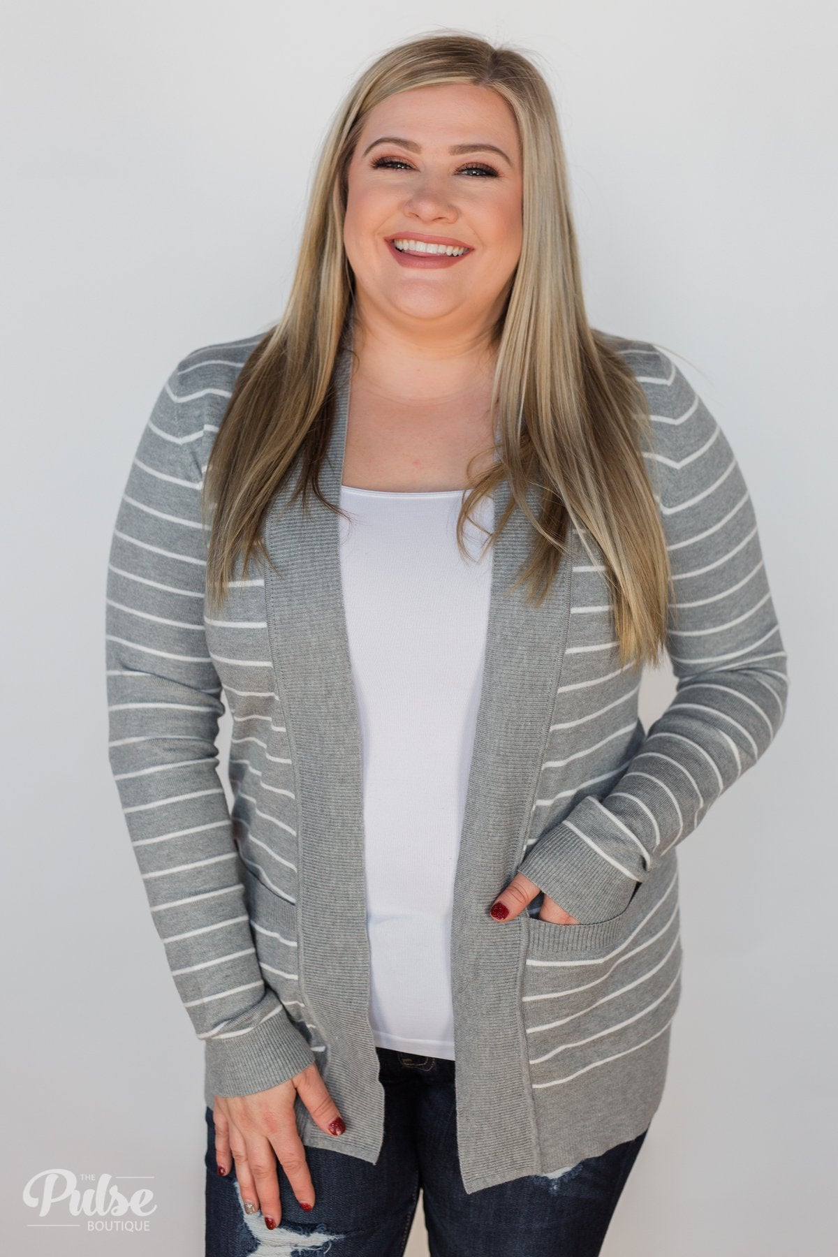 Make A Statement Striped Cardigan- Grey