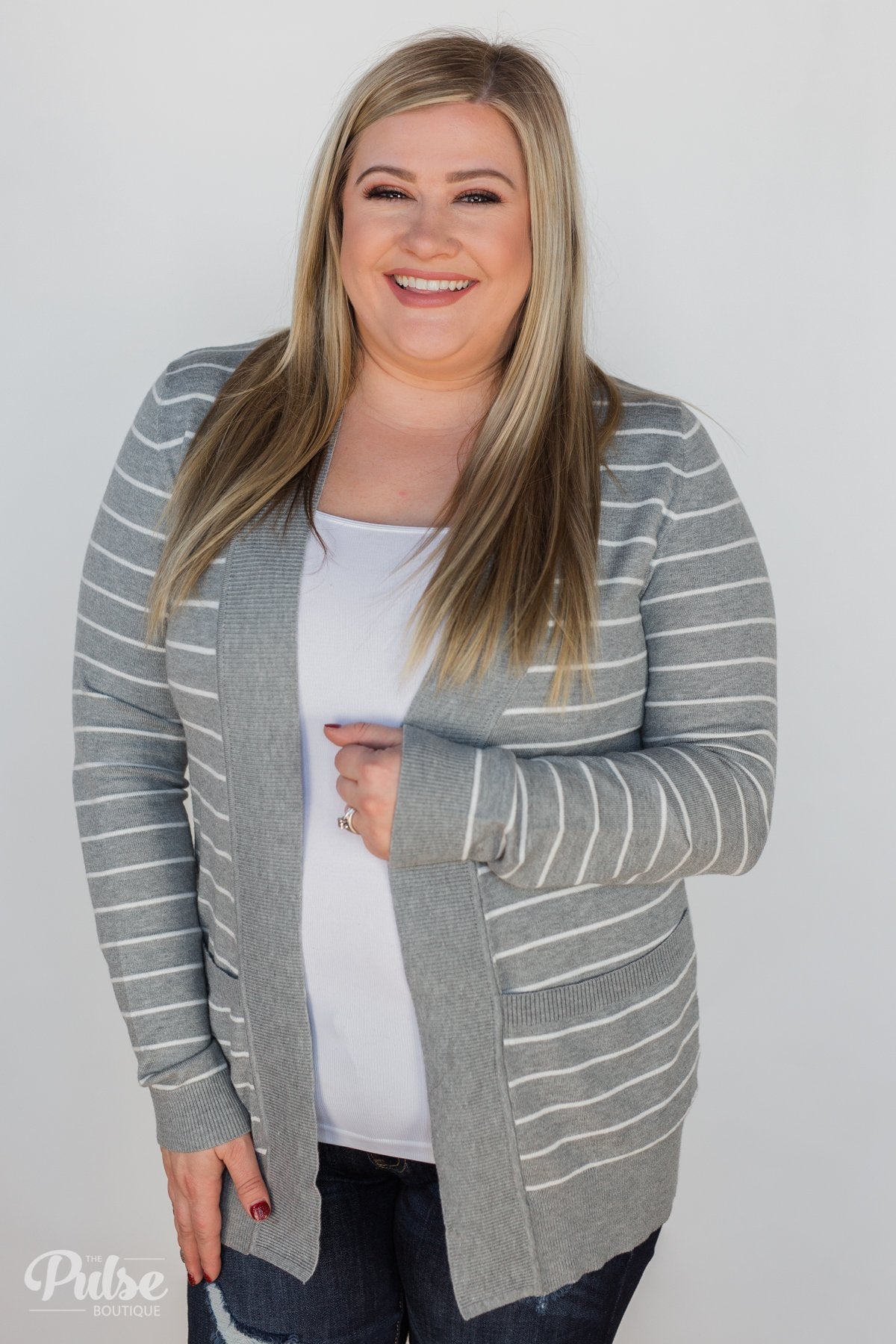 Make A Statement Striped Cardigan- Grey