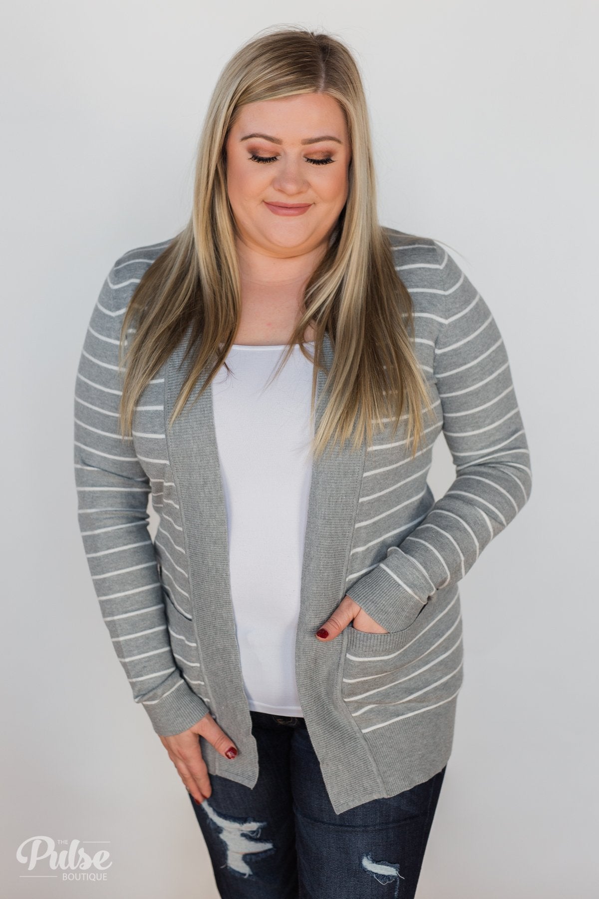 Make A Statement Striped Cardigan- Grey