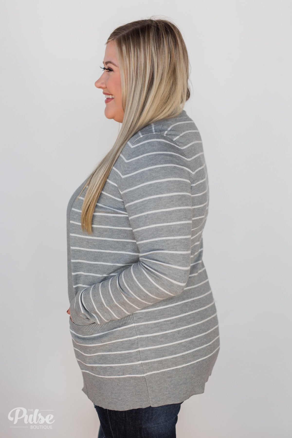 Make A Statement Striped Cardigan- Grey