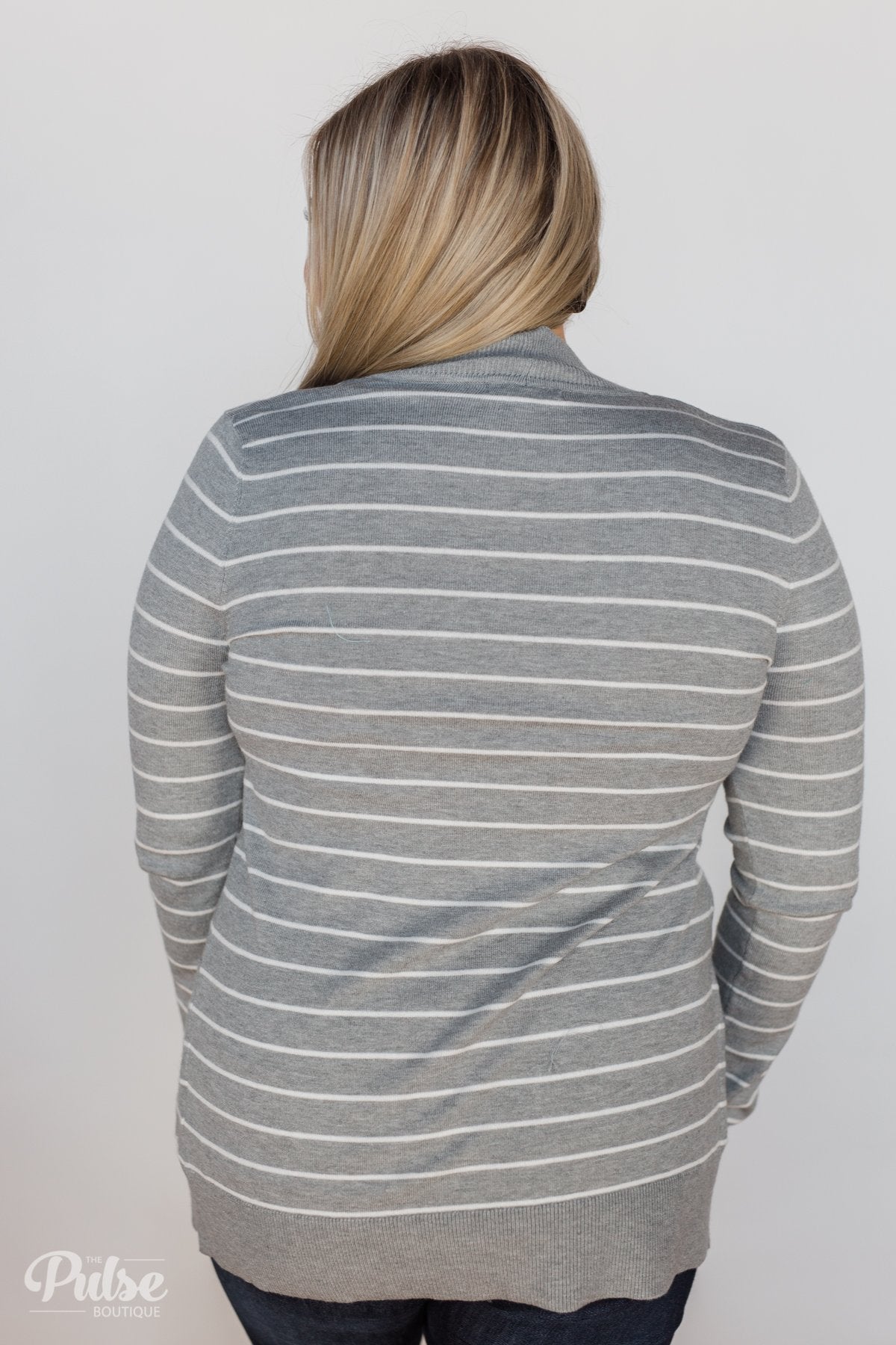 Make A Statement Striped Cardigan- Grey