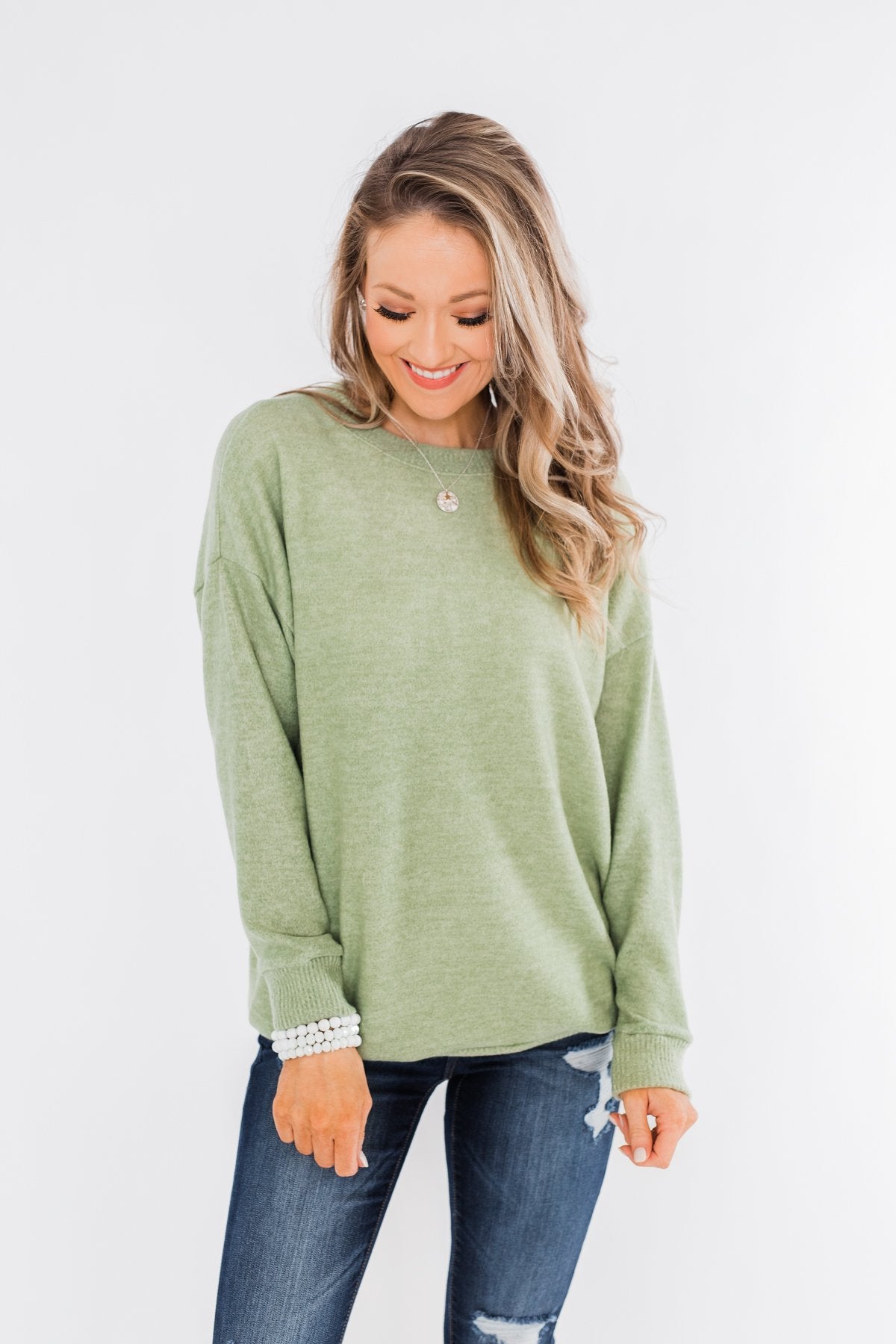 Another Day Long Sleeve Knit Sweater- Soft Green