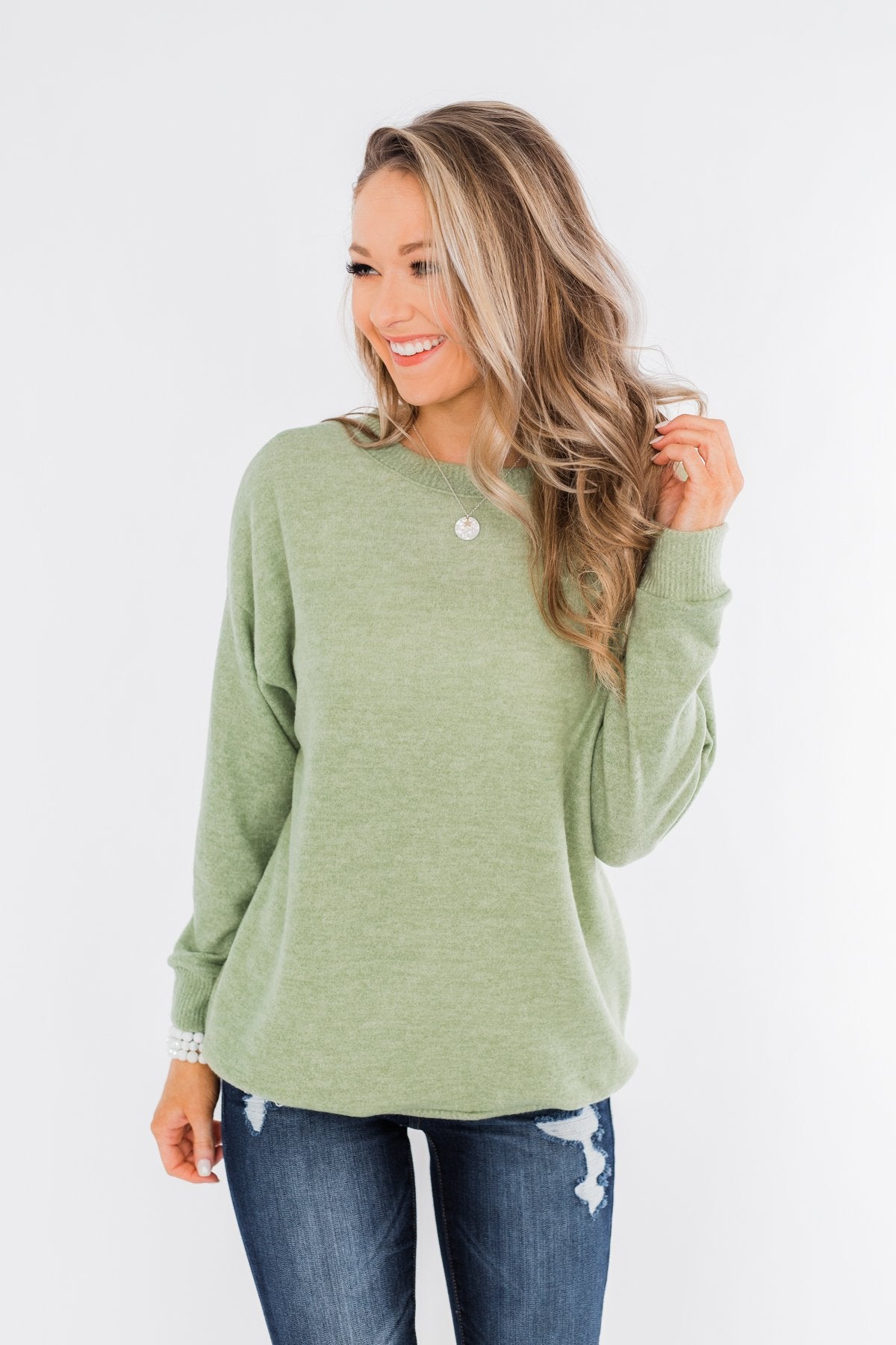 Another Day Long Sleeve Knit Sweater- Soft Green