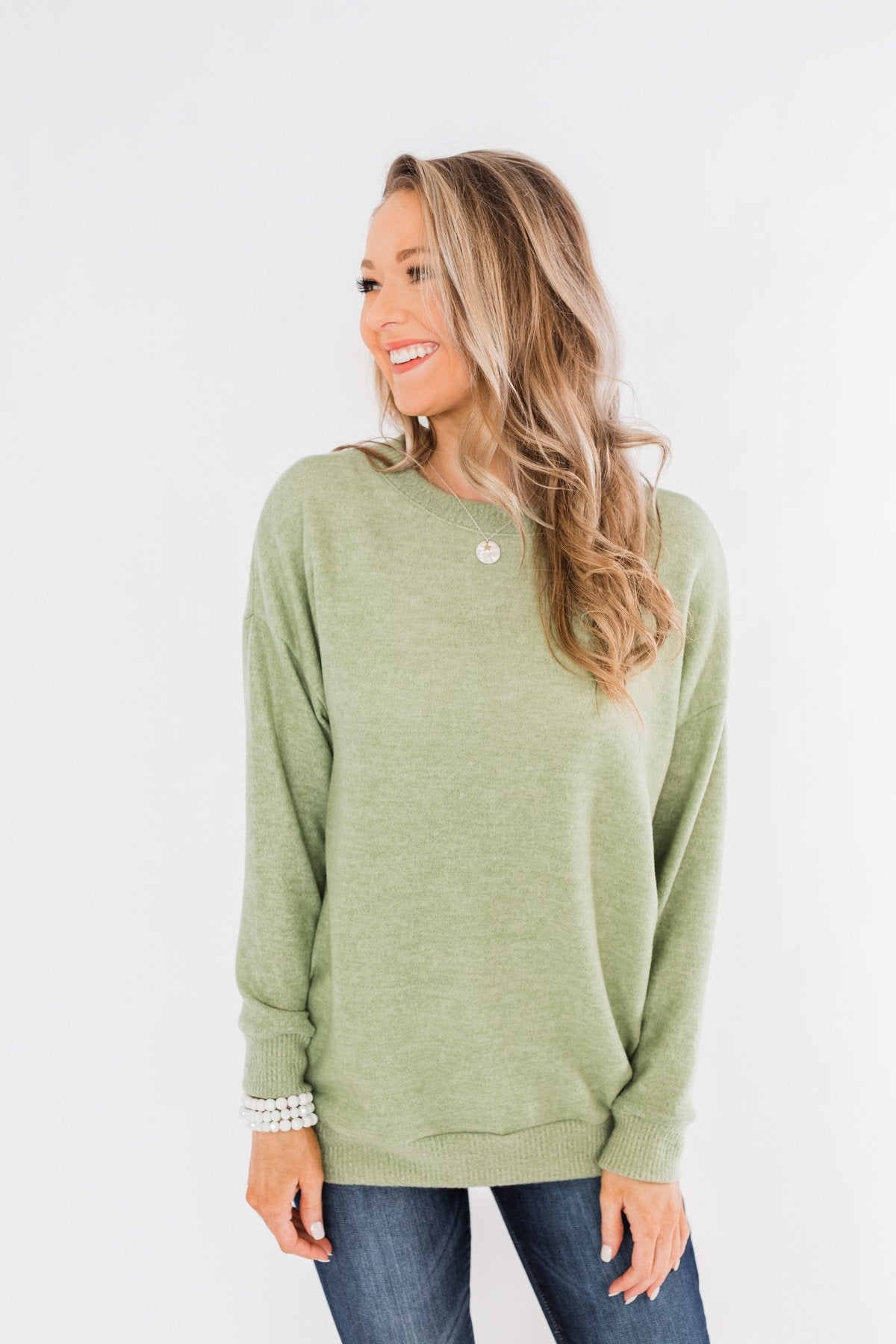 Another Day Long Sleeve Knit Sweater- Soft Green