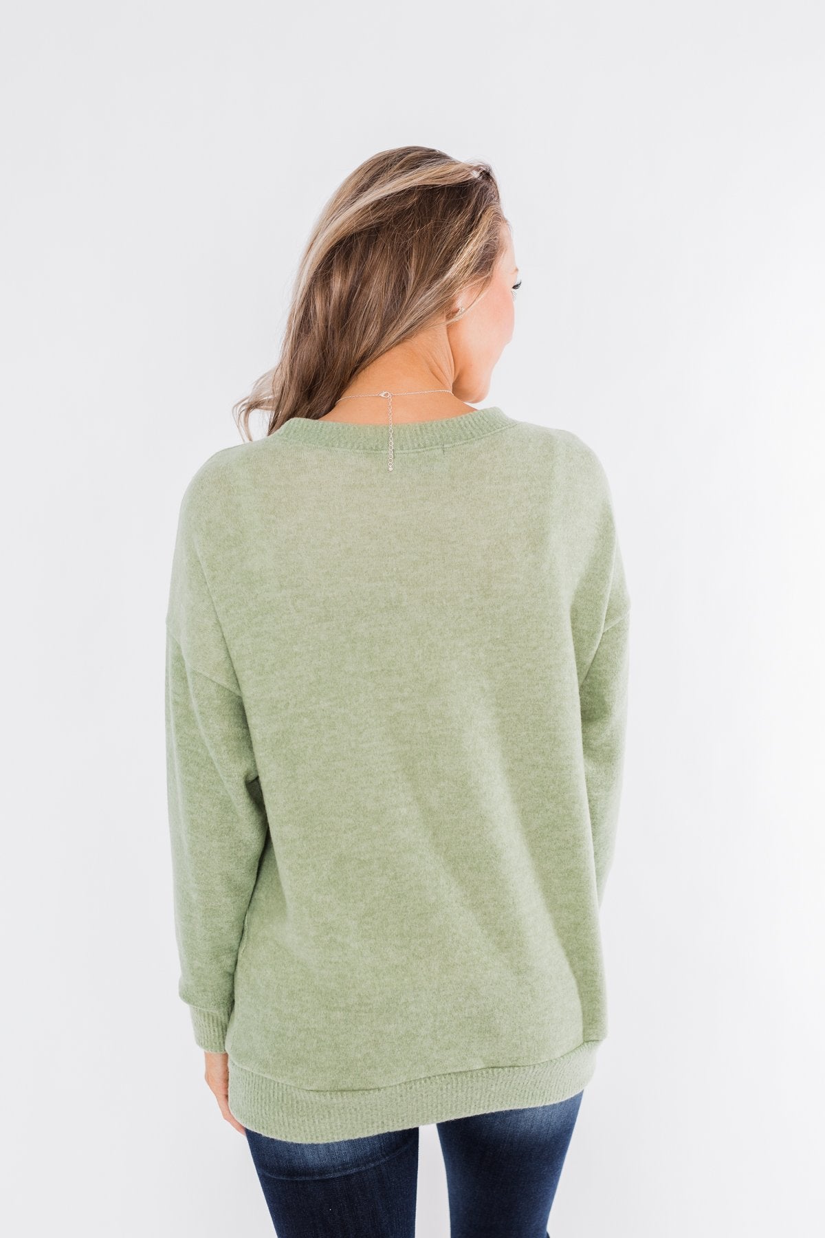 Another Day Long Sleeve Knit Sweater- Soft Green