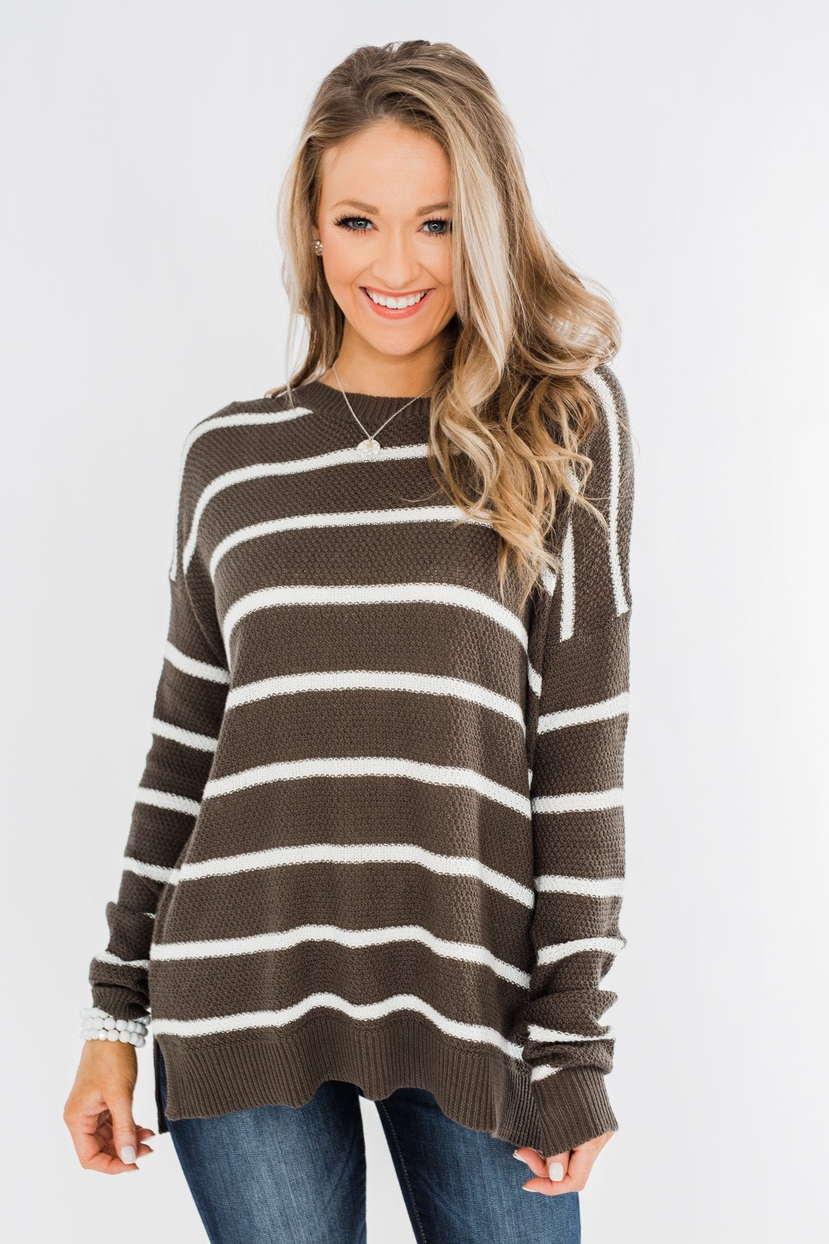 No Such Thing Striped Sweater- Charcoal Green