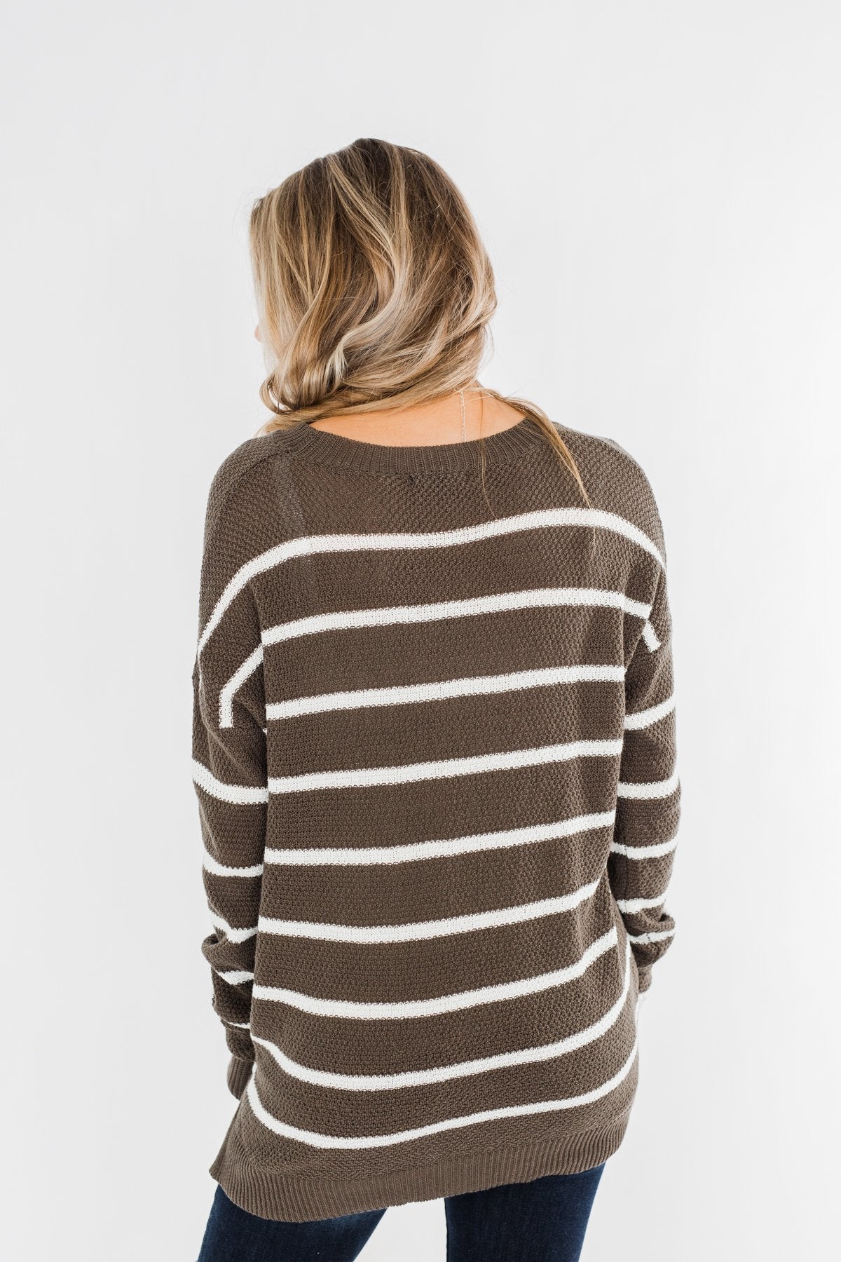 No Such Thing Striped Sweater- Charcoal Green