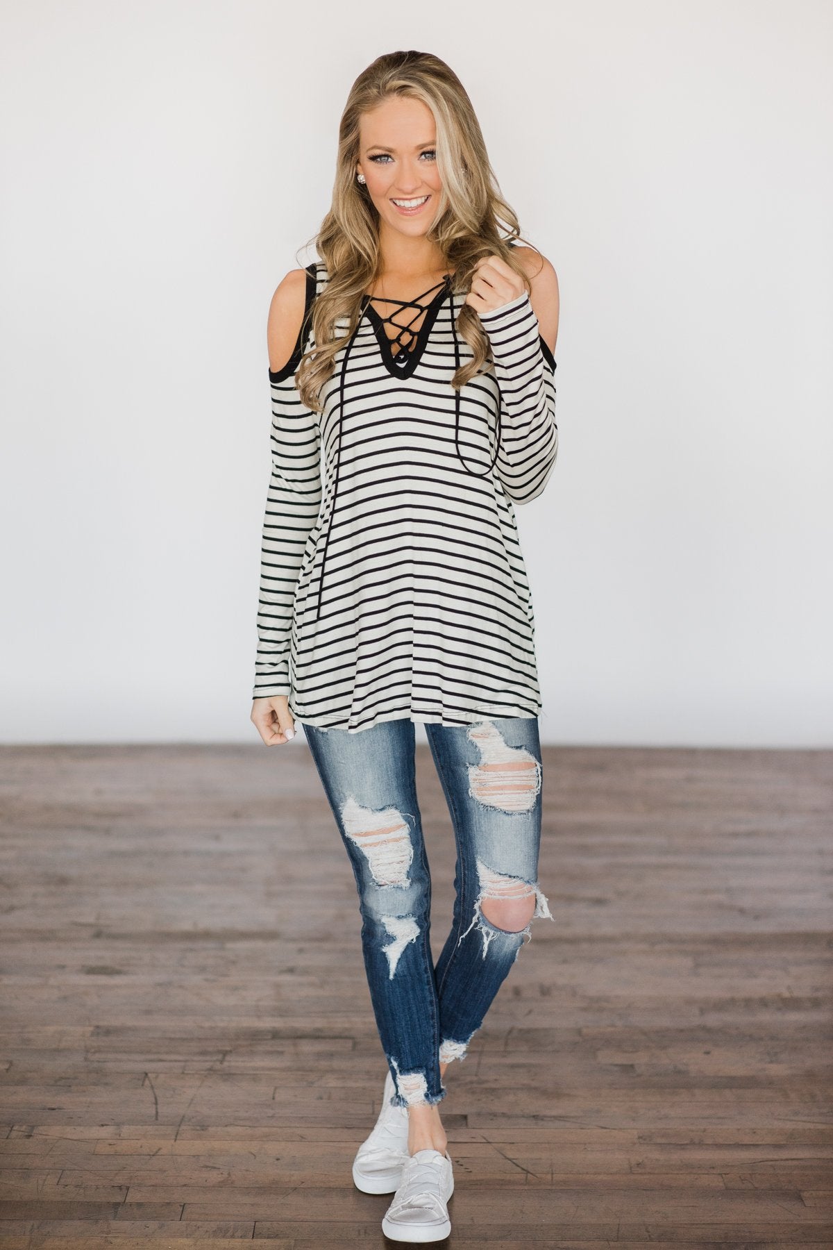 Tied Up Over You Long Sleeve Striped Top
