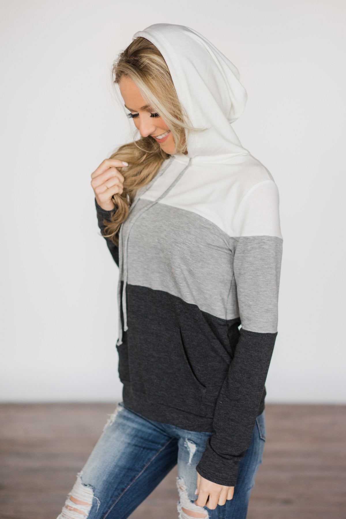 Ivory and Charcoal Colorblock Hoodie
