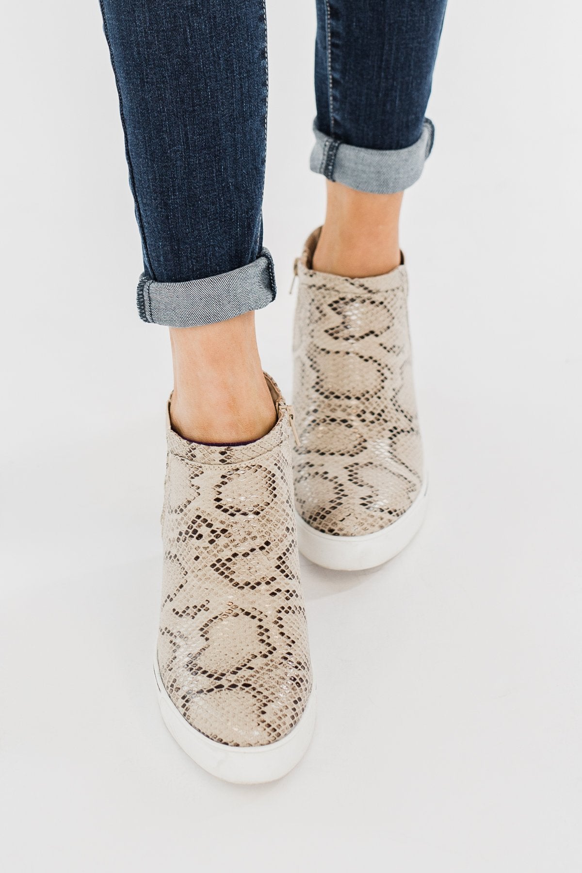 Sugar Glossy Wedges- Natural Snake Print