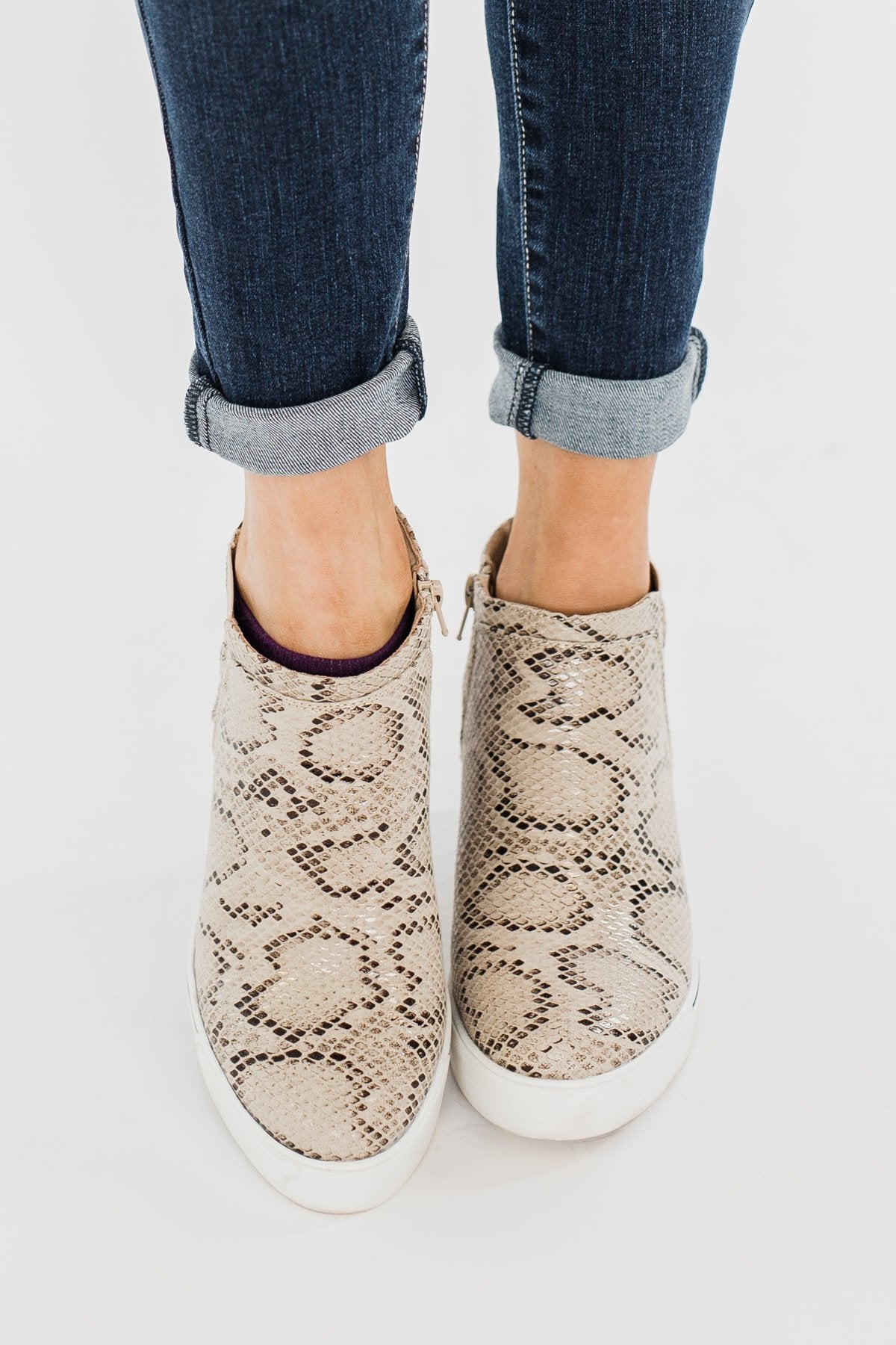 Sugar Glossy Wedges- Natural Snake Print