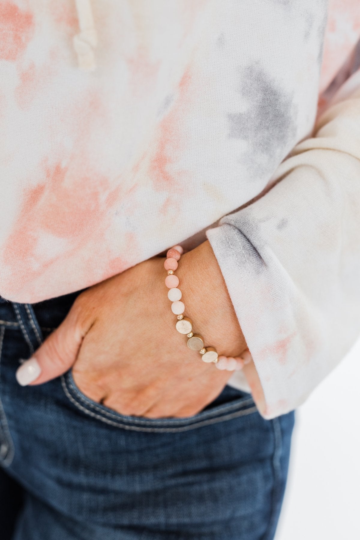 Single Marble Beaded Bracelet- Pink & Gold
