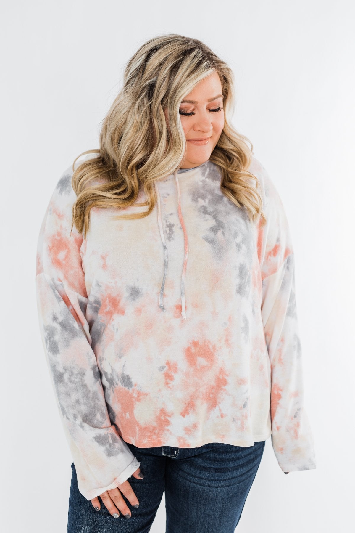 Been There Before Tie Dye Hoodie- Peach, Grey & Yellow