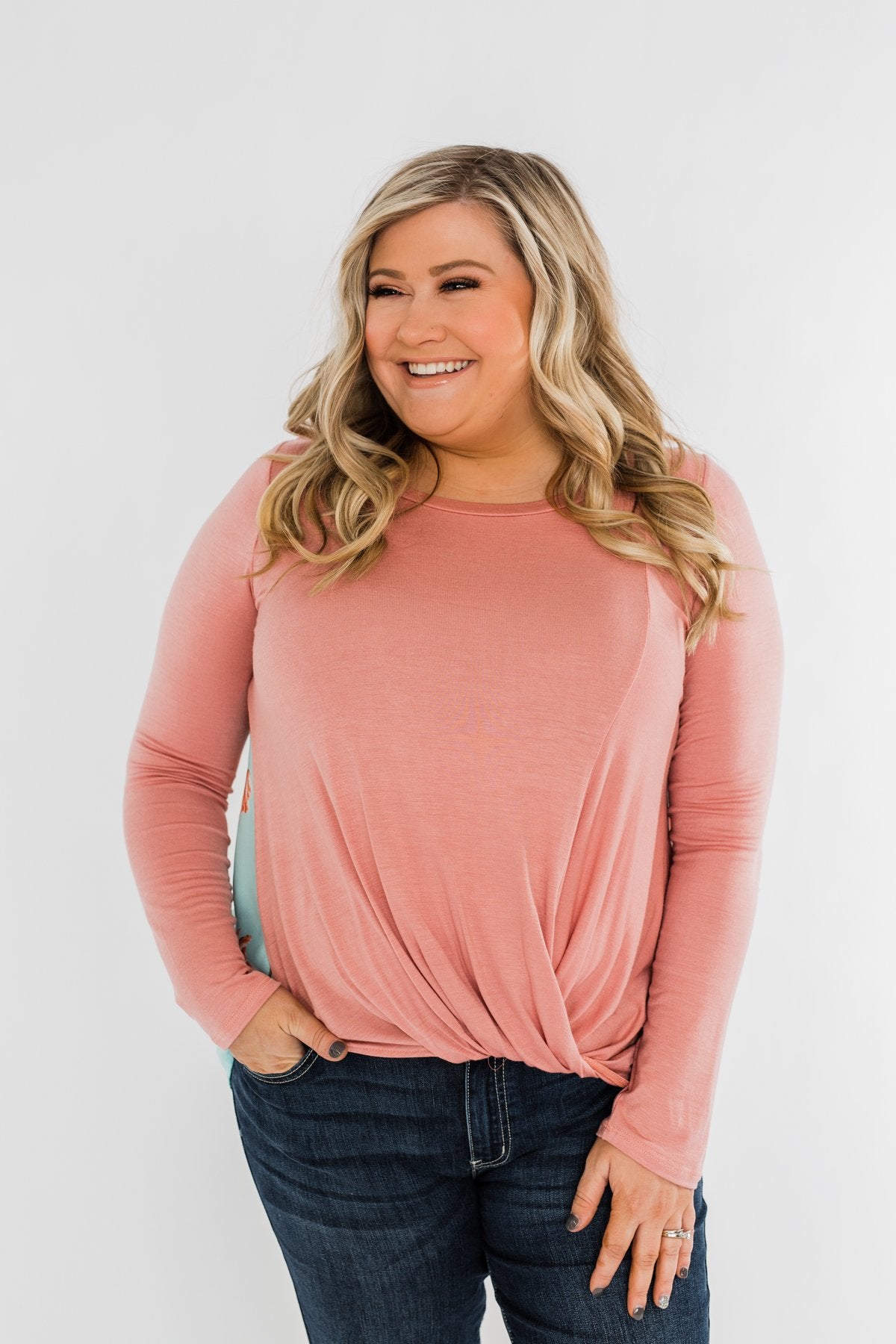 Looking Back Floral Wrap Top- Dusty Pink