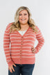 Everyday Striped Button Cardigan- Dusty Rose & Ivory