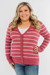 Everyday Striped Button Cardigan- Raspberry Pink