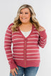 Everyday Striped Button Cardigan- Raspberry Pink