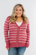 Everyday Striped Button Cardigan- Raspberry Pink
