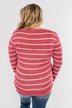 Everyday Striped Button Cardigan- Raspberry Pink
