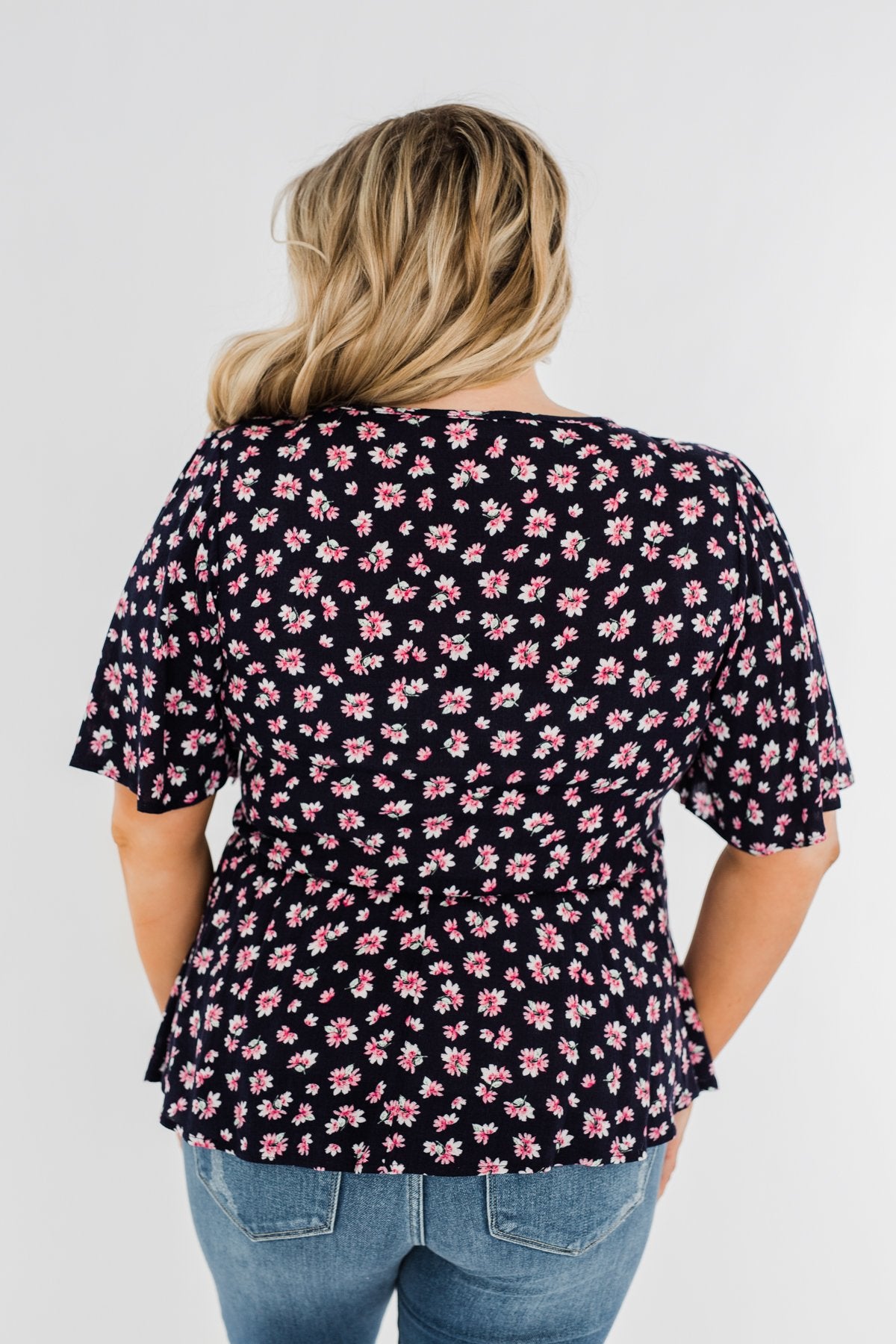 Loved You Then Tie Blouse- Navy & Pink